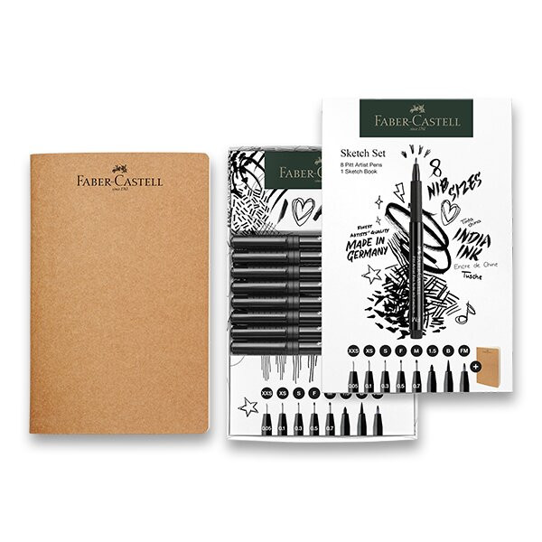 Popisovače a skicář Faber-Castell Pitt Artist Pen - sada 8+1 ks