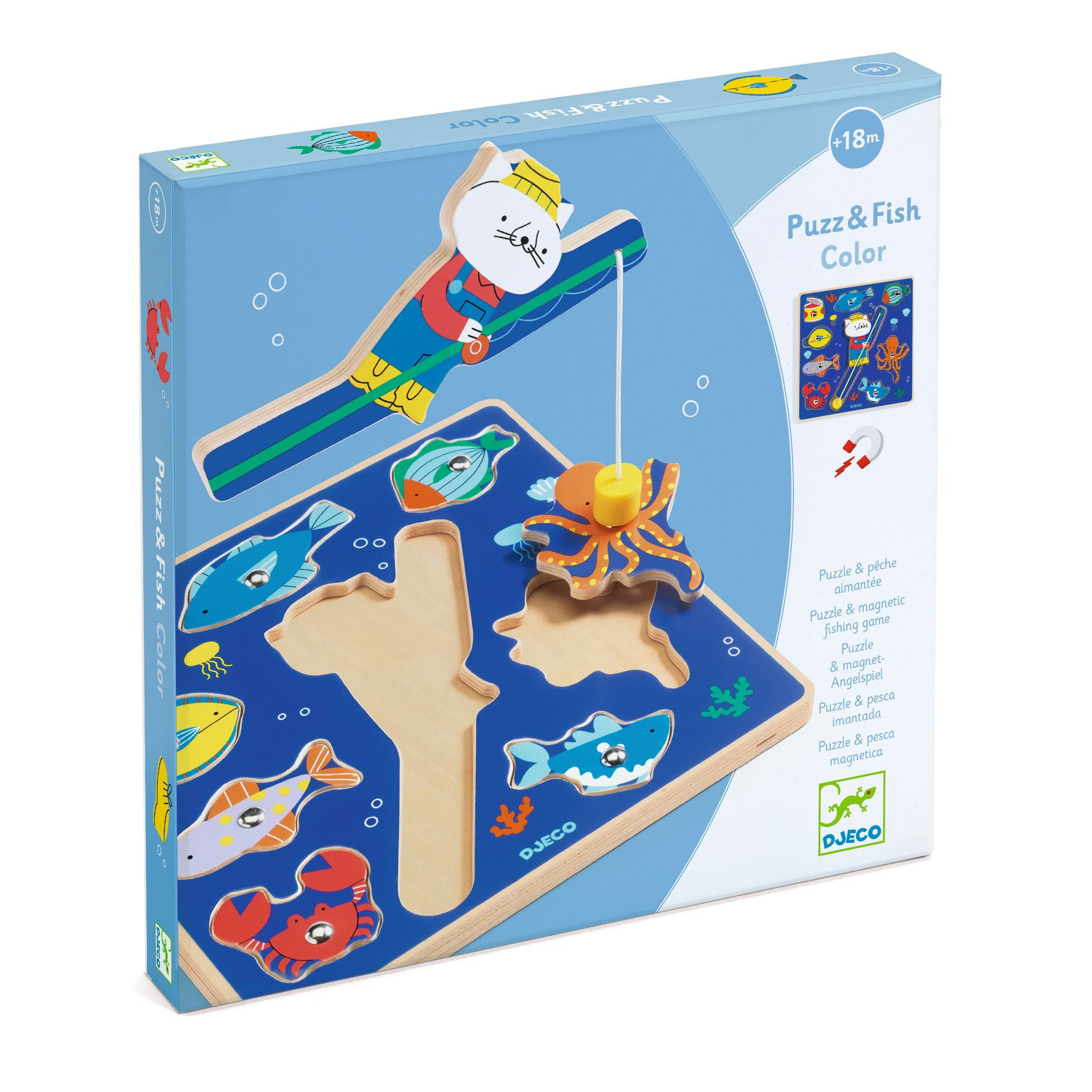 Puzz & Fish – dřevěná vkládačka a rybářská hra v jednom - Color