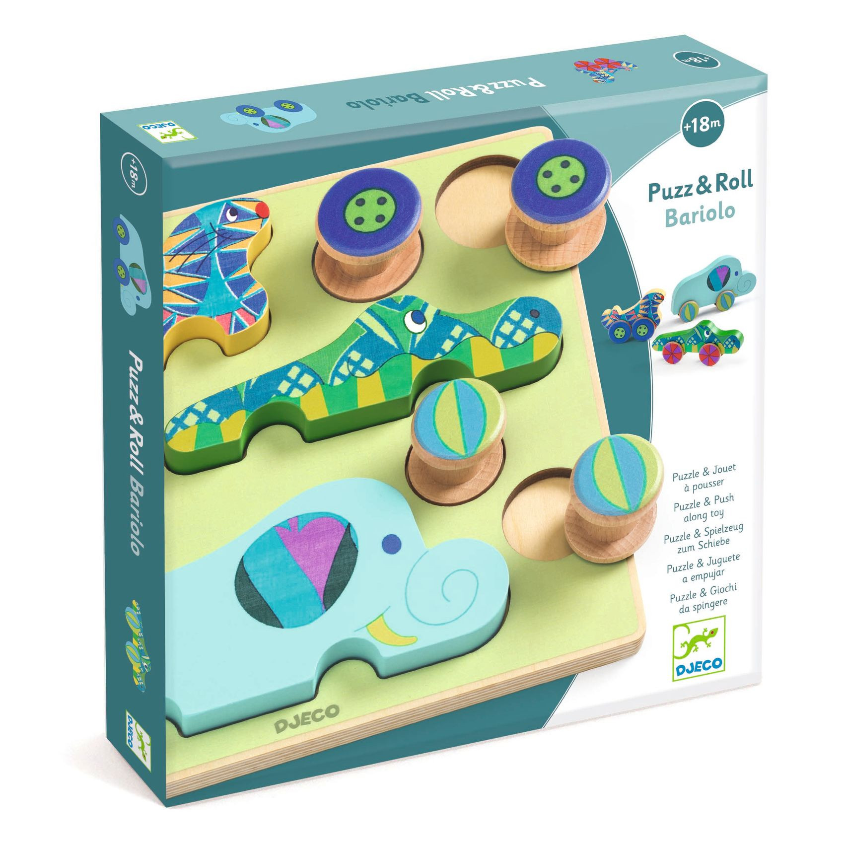 Puzz & Roll - dřevěná vkládačka a hračka na kolečkách v jednom - zvířátka