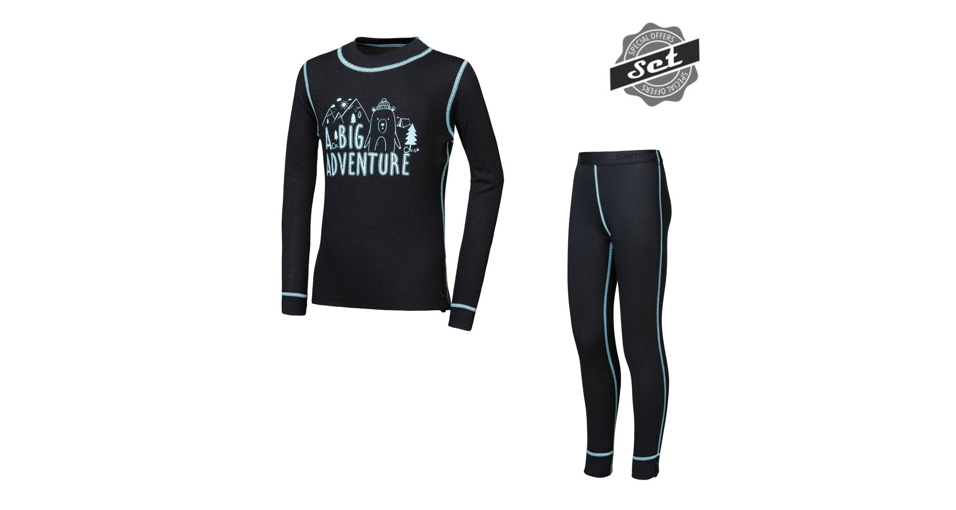 SENSOR DOUBLE FACE SET ADVENTURE dětský triko dl.rukáv + spodky černá -110