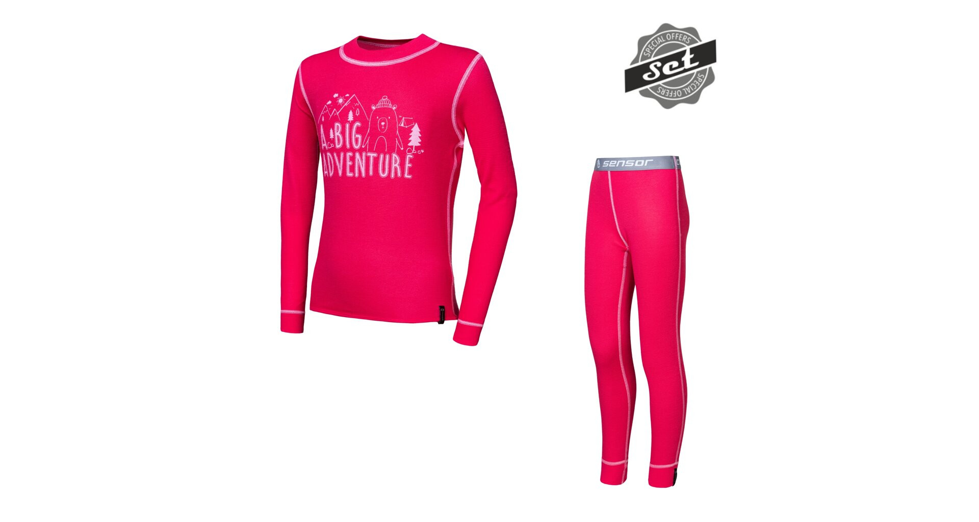 SENSOR DOUBLE FACE SET ADVENTURE dětský triko dl.rukáv + spodky magenta -120