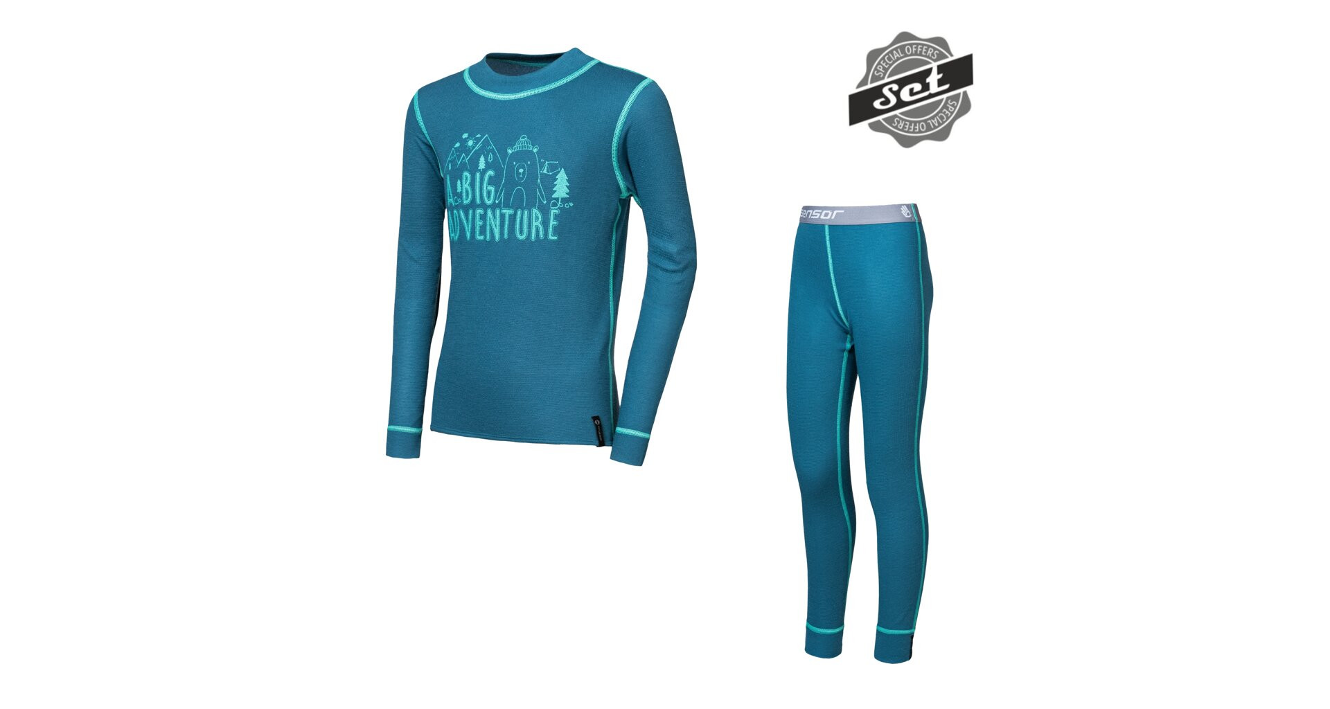 SENSOR DOUBLE FACE SET ADVENTURE dětský triko dl.rukáv + spodky safír -130