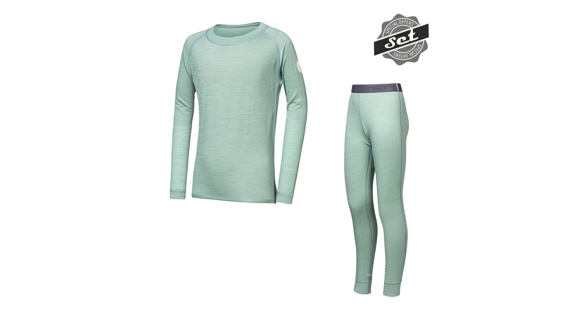 SENSOR MERINO AIR SET dětský triko dl.rukáv + spodky basil green -110