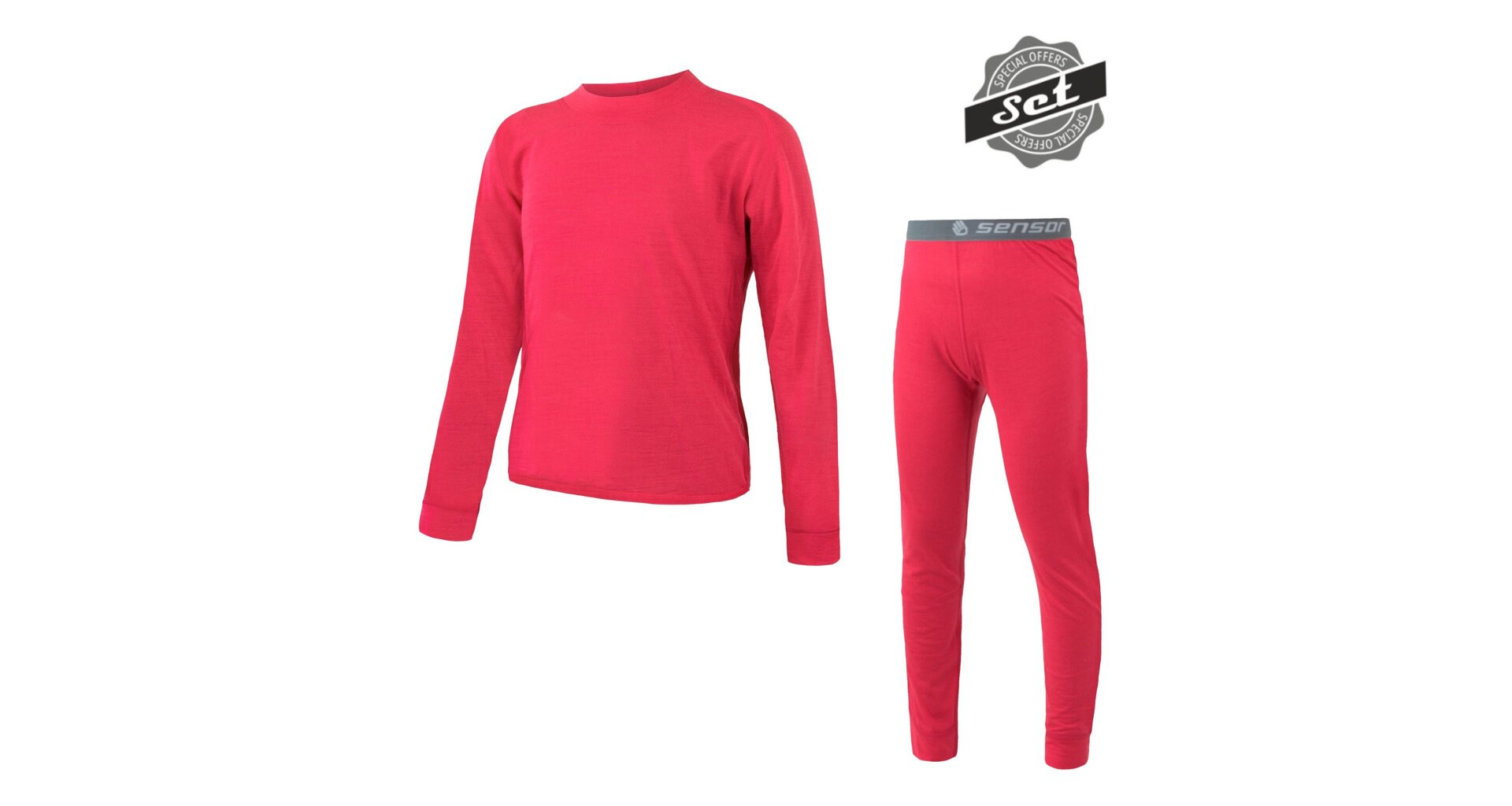 SENSOR MERINO AIR SET dětský triko dl.rukáv + spodky magenta -130