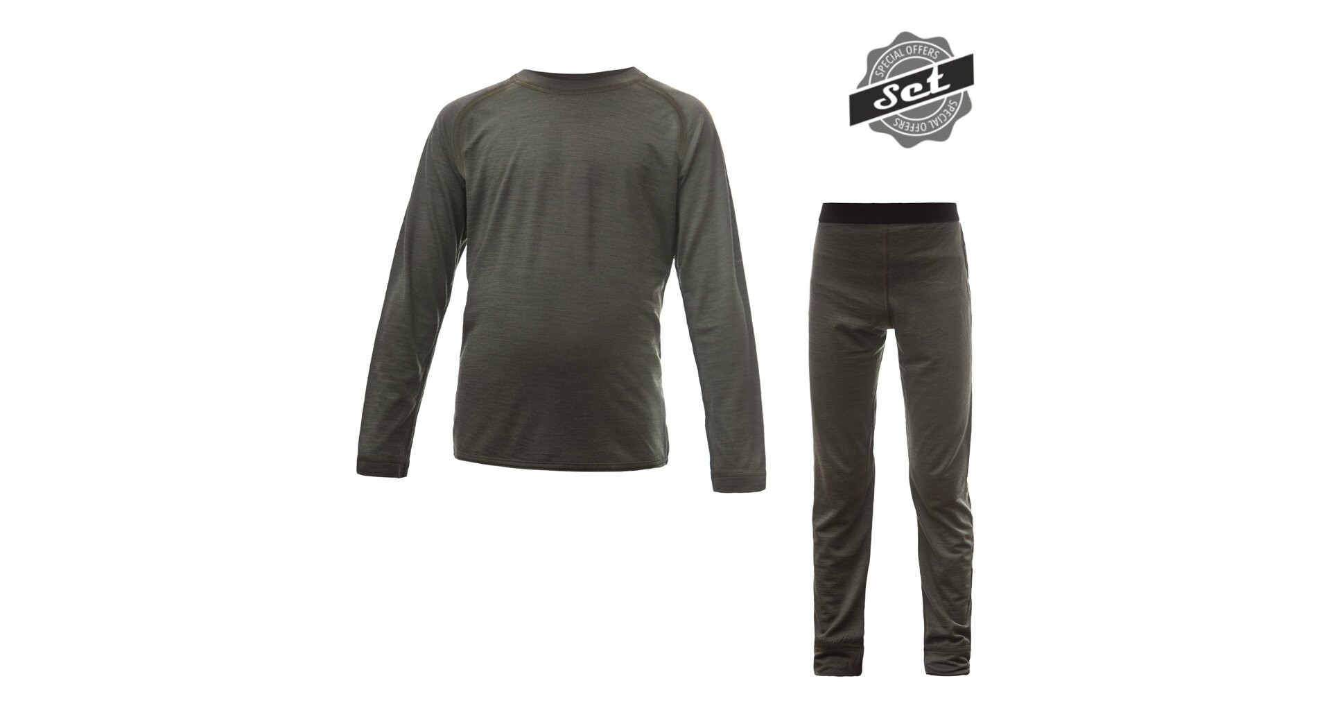 SENSOR MERINO AIR SET dětský triko dl.rukáv + spodky olive green -100