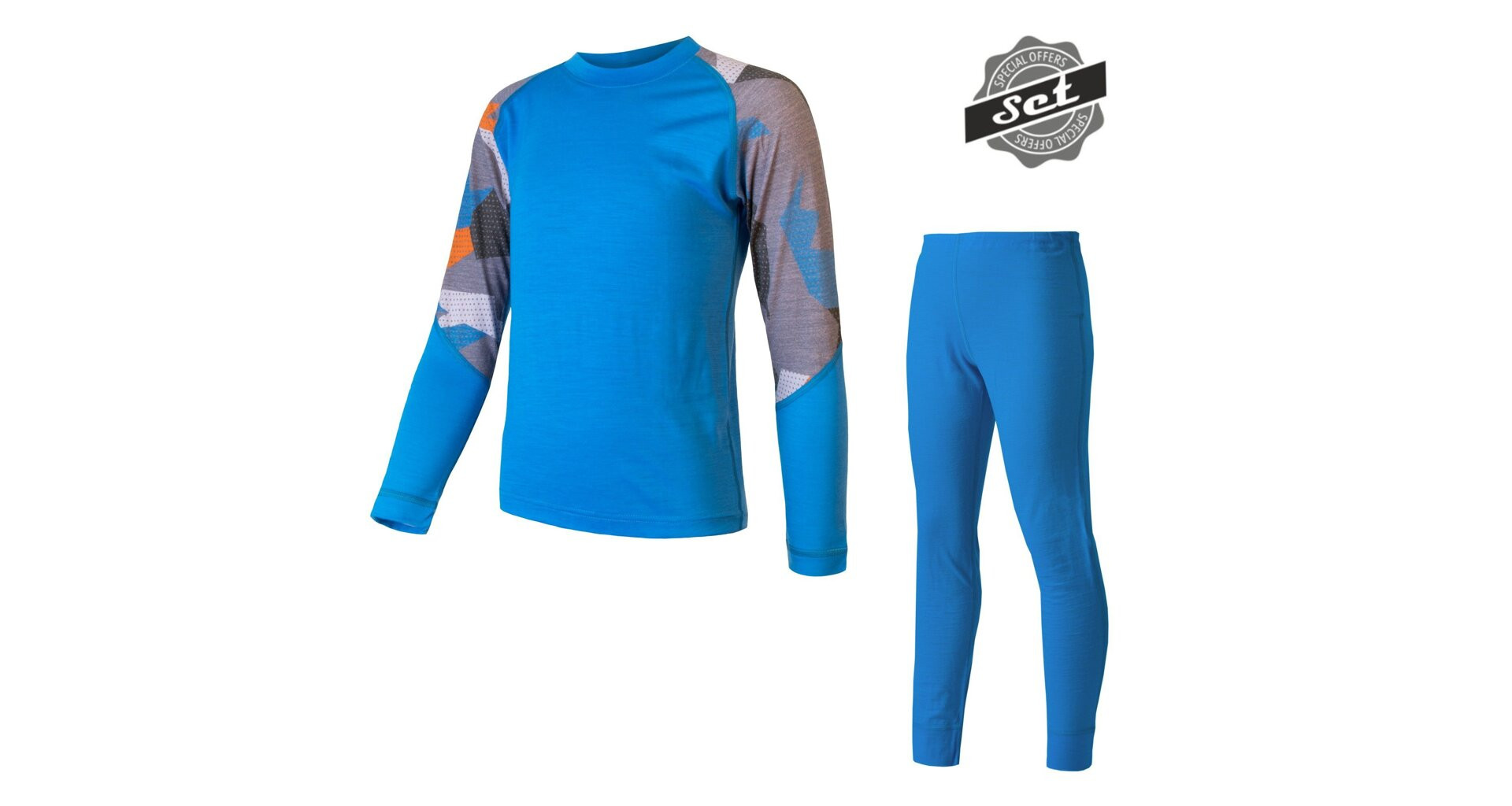 SENSOR MERINO IMPRESS SET dětský triko dl.rukáv + spodky modrá/camo -130