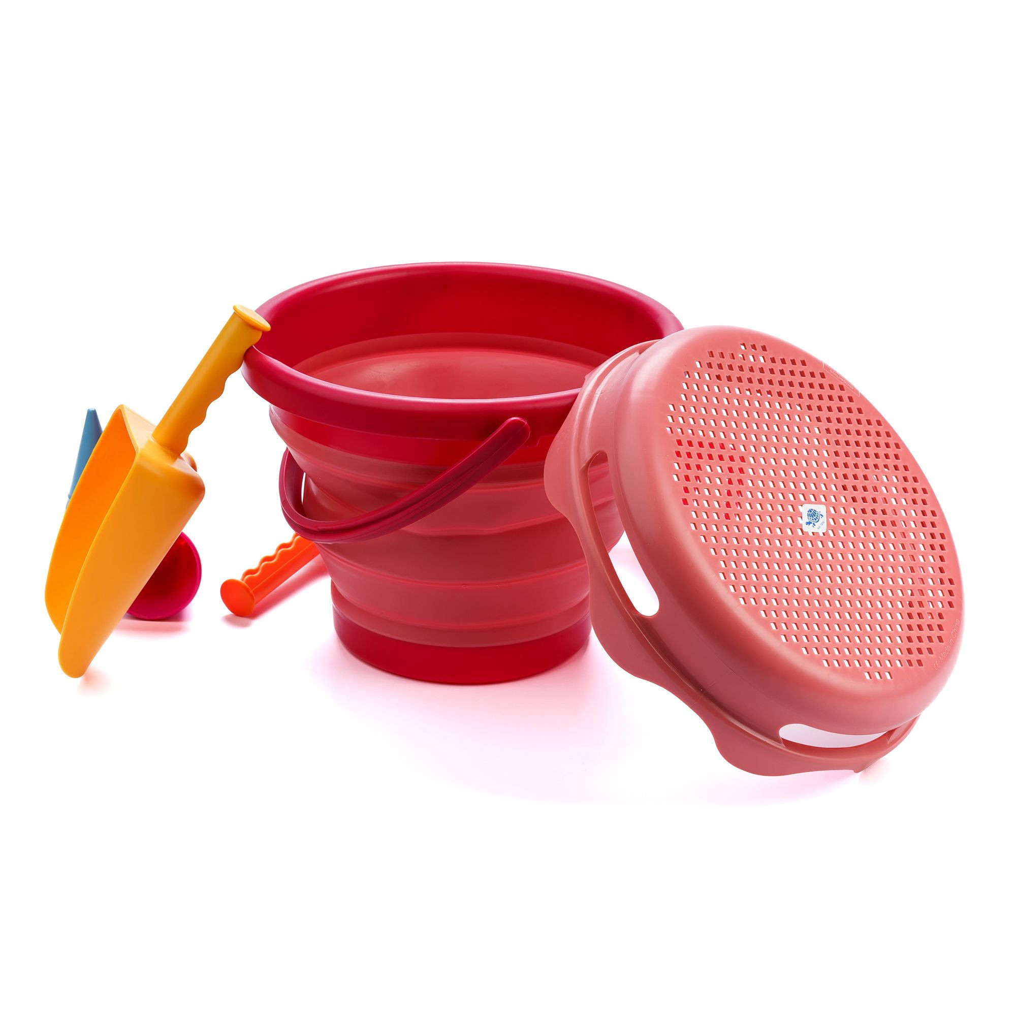 Schildkröt - sada hraček na písek - skládací kyblík červený – 7 ks