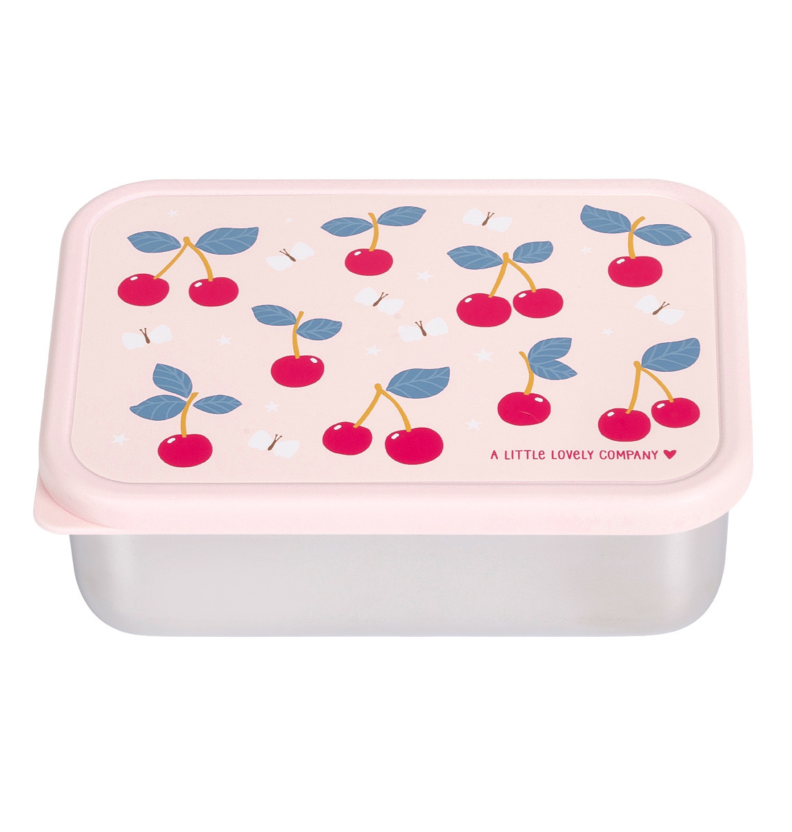 A Little Lovely Company – nerezová krabička na oběd s plastovým víkem - třešně