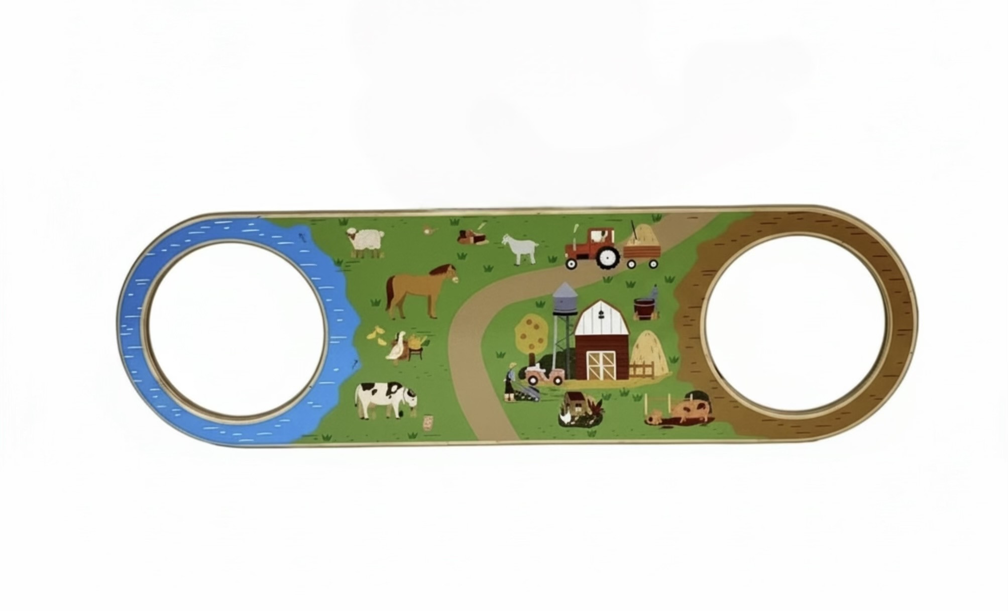 Dřevěný mostek Balance Play s polepem FARMA