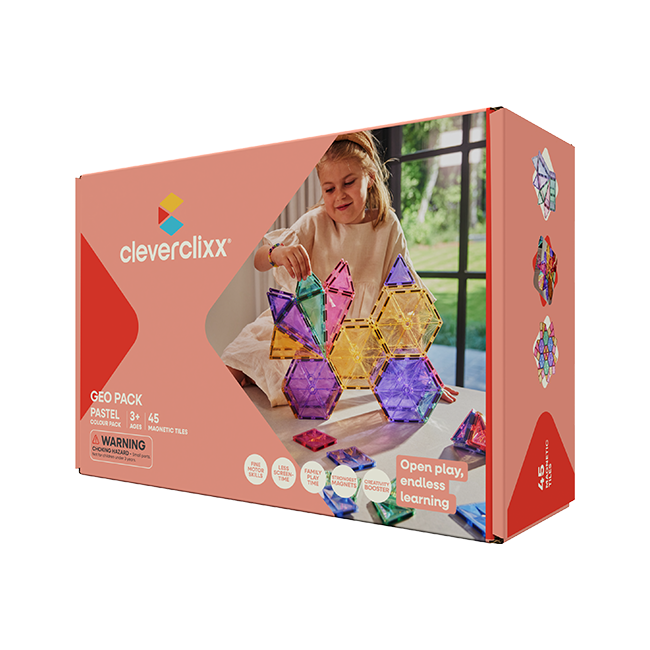 Cleverclixx – Magnetická stavebnice Geo Pack Pastel – 45 ks