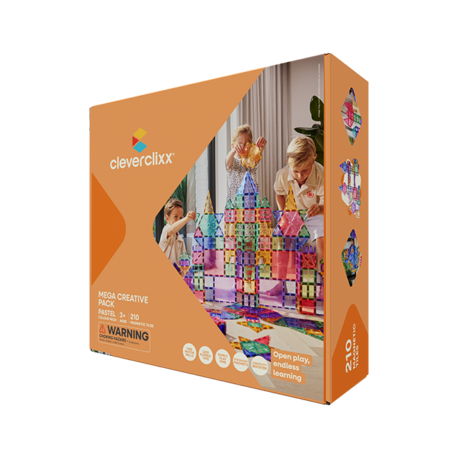 Cleverclixx – Magnetická stavebnice Mega Creative Pack Pastel – 210 ks