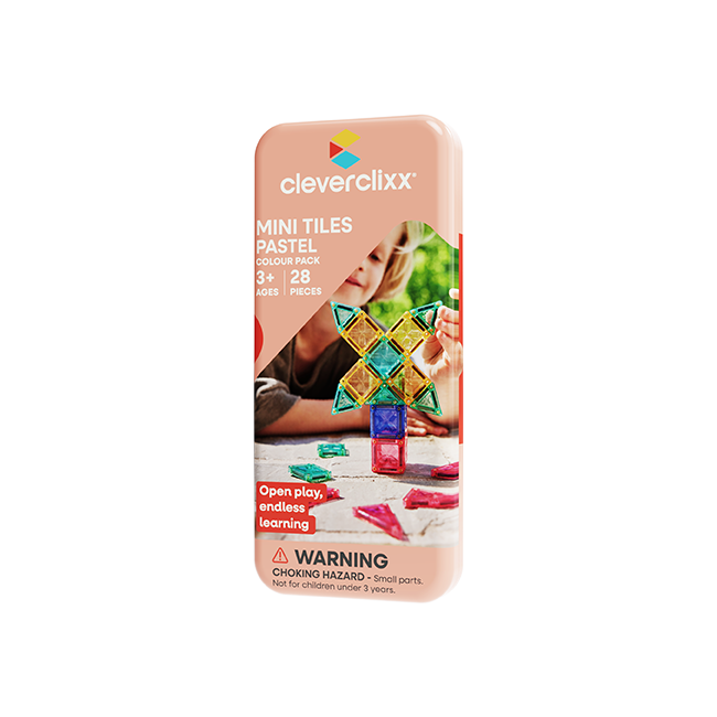 Cleverclixx – Magnetická stavebnice Mini Tiles Pack Pastel – 28 ks