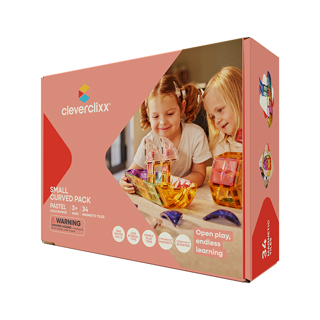 Cleverclixx – Magnetická stavebnice Small Curved Pack Pastel – 34 ks