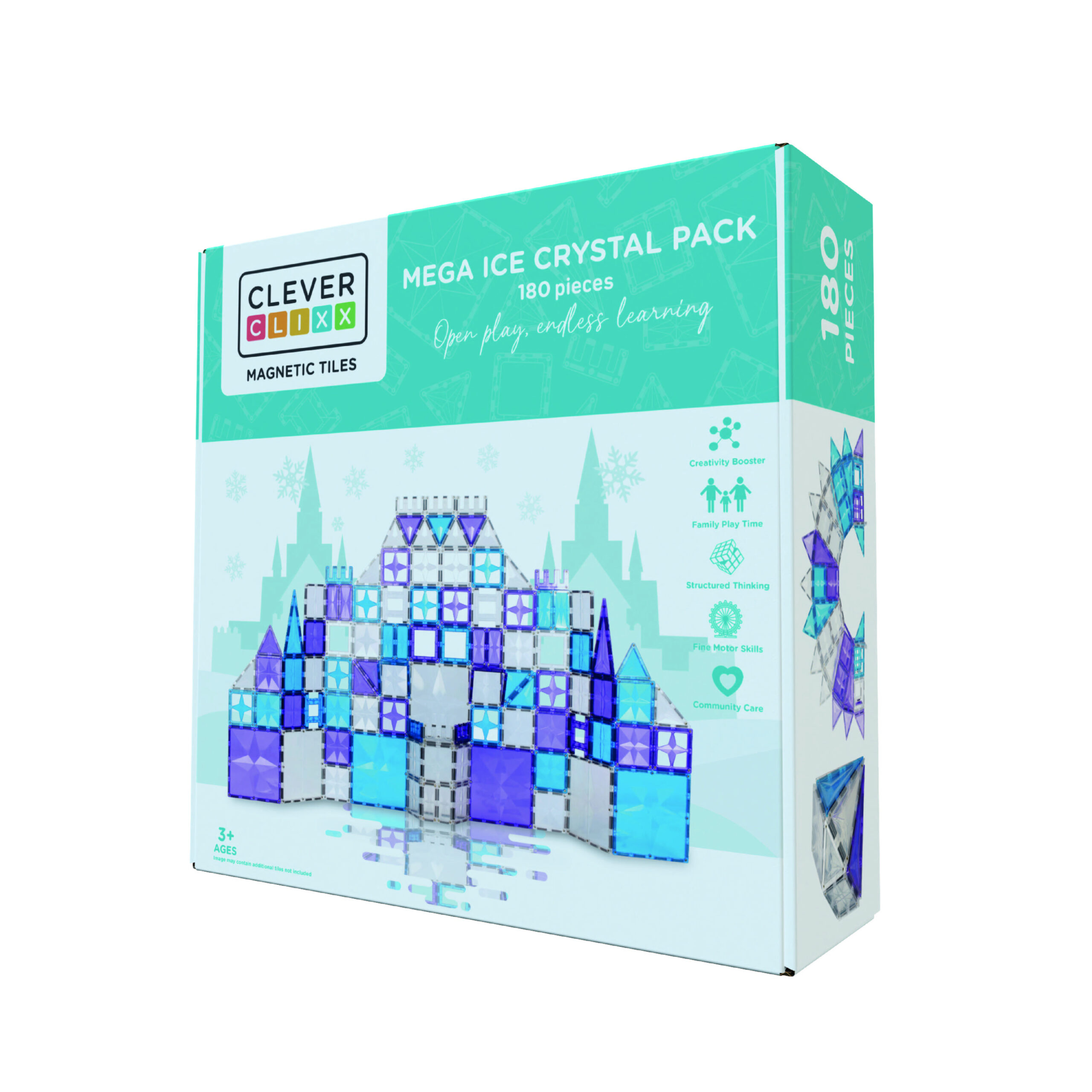 Cleverclixx – Magnetická stavebnice – Mega Ice Crystal Pack – 180 dílků