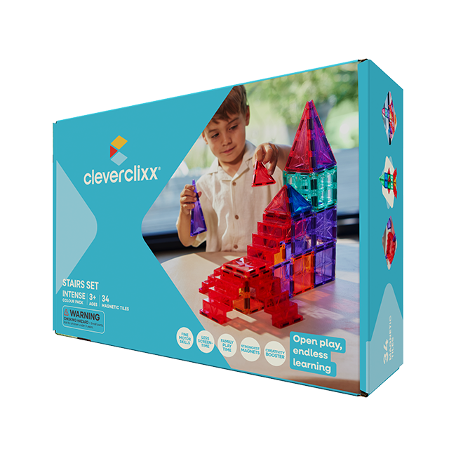 Cleverclixx – Magnetická stavebnice – Sada se schody Intense – 34 ks