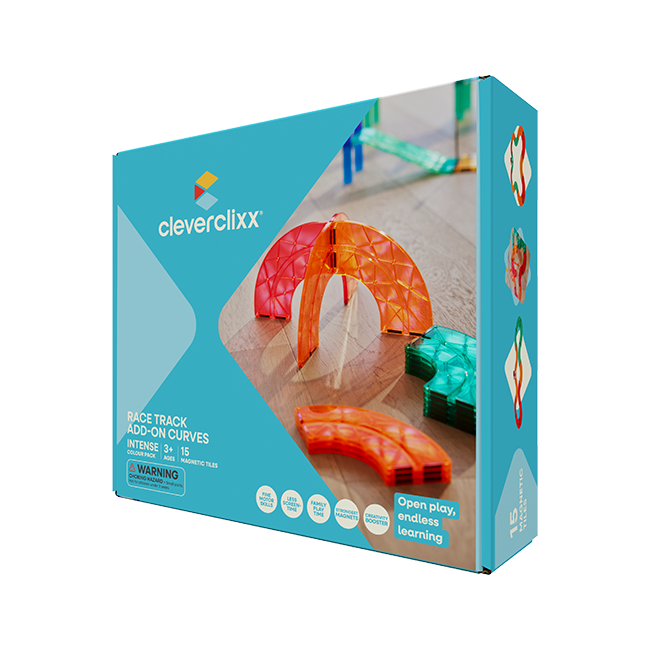 Cleverclixx – Magnetická závodní dráha Intense - sada zatáček – 15 dílků